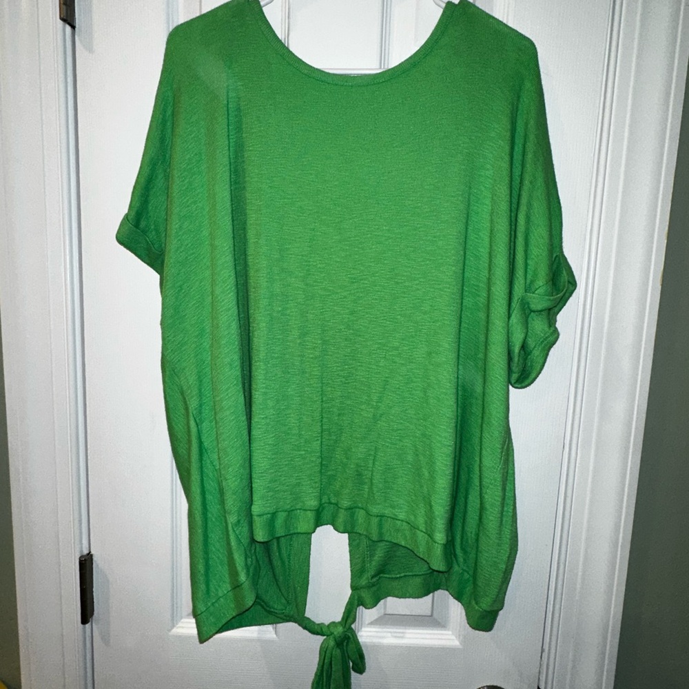 Bright green open back tied shirt - a brand new day